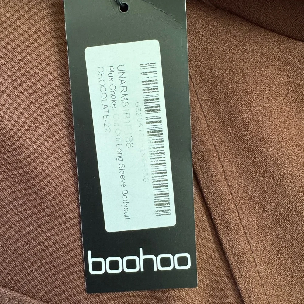 Boohoo Chocolate Brown Choker Cutout Long Sleeve Bodysuit Size 18 New With Tags - Picture 5 of 9